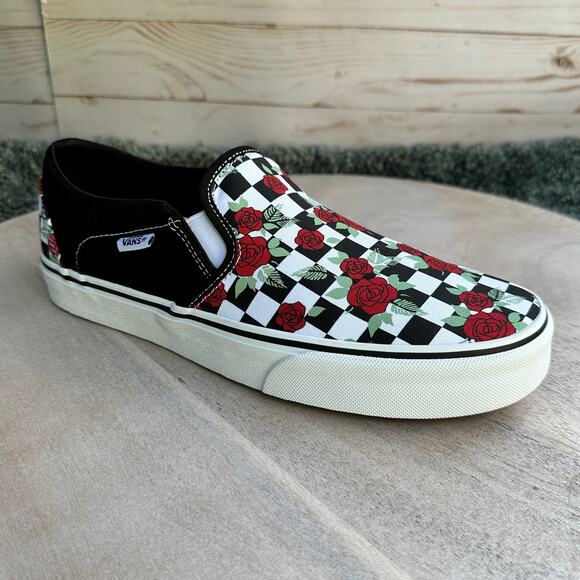 Vans Asher Checkerboard Roses Womens Slip Ons Size 9.5 Sepia Rose Sneakers - Picture 6 of 12